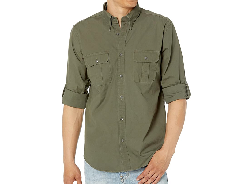 Brooks Brothers Men Cotton Stretch Canvas Long Sleeve Button Down Safari Shirt - Men Fashion