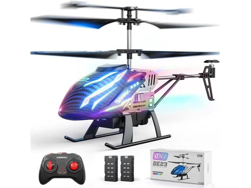 DEERC DE23 Remote Control Helicopter  RC Helicopters with 7 Colors Light  2 Modular Battery for 24 Min Play  Altitude Hold  One Key Take Off Landing  2 4GHz Aircraft Indoor Flying Toy for Boys Girls