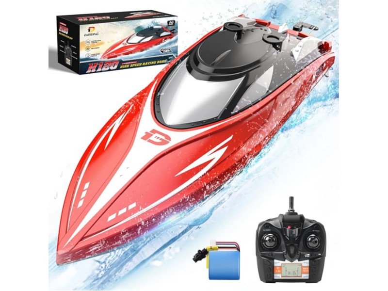 DEERC H120 Fast RC Boat for Pools and Lakes  2 4 GHz 20  MPH Racing Boats for Kids   Adults with Rechargeable Battery  Low Battery Alarm  Capsize Recovery  Gifts for Boys Girls