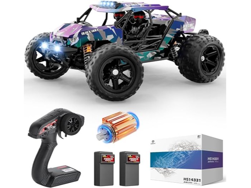 DEERC Photochromic RC Truck  1 14 Fast RC Cars for Adults  Max 40KM H Remote Control Car with 2 Li ion Batteries  LED Lights  4X4 Off Road Monster Truck All Terrain Toys Car for Boys Girls Kids