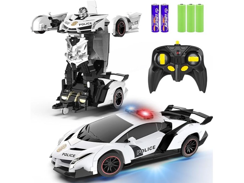 FDJ Remote Control Car   Transform Toys Car Robot  One Button Deformation to Robot with Flashing Light  2 4Ghz 1 18 Scale Transforming Police Car Kids Toys with 360 Degree Rotating  Girls Boys Toys   Remote Control Car