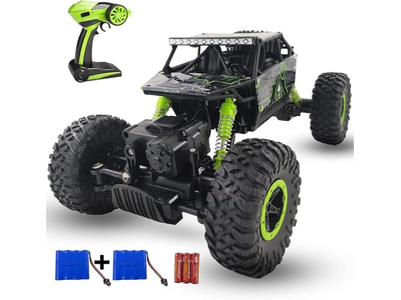 Remote Control Car 2 4Ghz RC Cars 4WD Powerful All Terrains RC Rock Crawler Electric Radio Control Cars Off Road RC Monster Trucks Toys with 2 Batteries for Kids Boys Girls Green