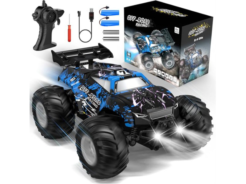 Remote Control Car, All-Terrain Remote Control Car for Boys, Rechargeable RC Truck with LED, 1:20, 10KM/H, 2 Motors, 2.4GHZ, Speed Friendly, Sturdy, RC Cars for Christmas, Kids, Beginner