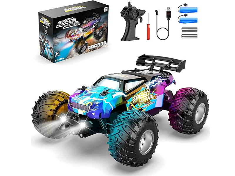 Remote Control Car, All Terrain Remote Control Truck for Boy, 2.4GHz Rc Car with Bodylight and Two Rechargeable Batteries, 20KM/H Monster Truck Toys for Ages 4-7, 8-12